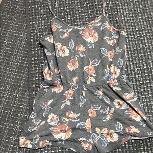 Floral Charcoal Romper - Women's Sleeveless Jumpsuit